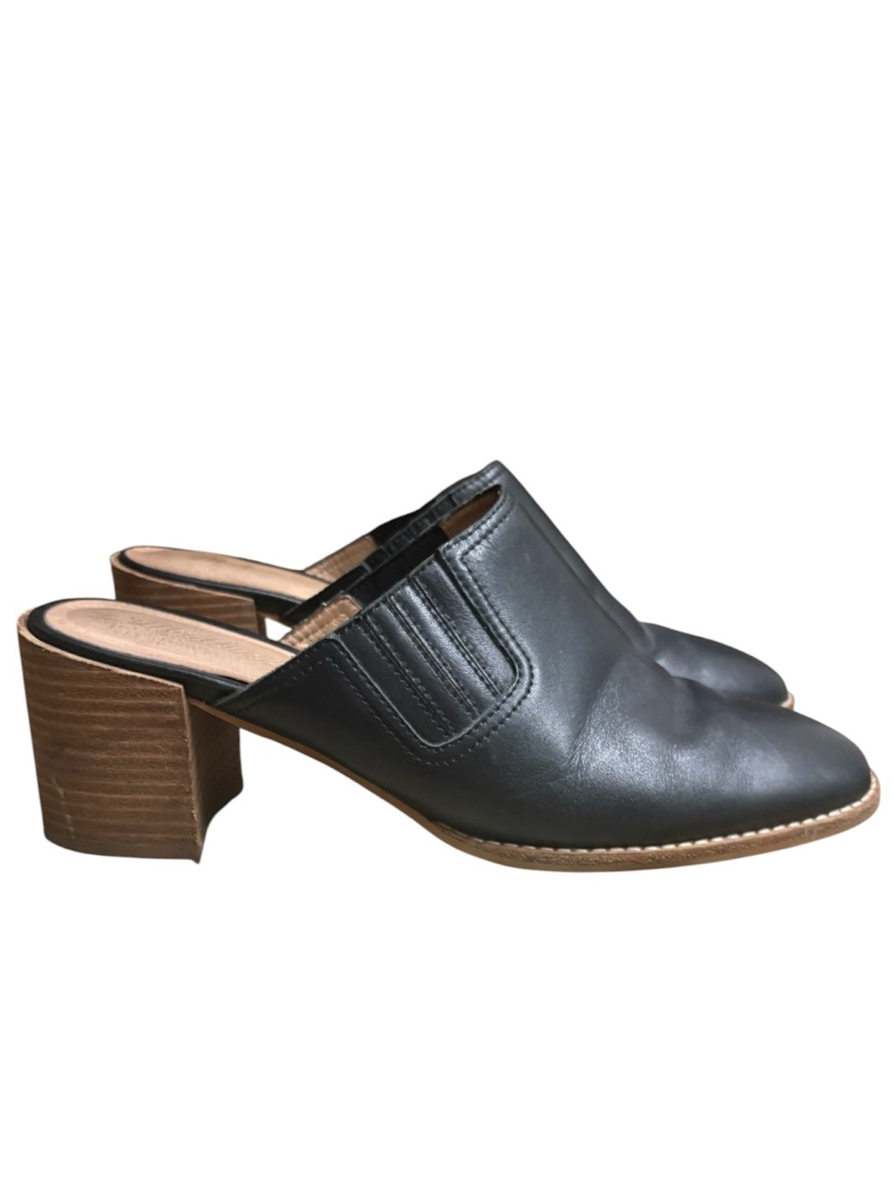 MADEWELL “The Carey Mules” Black Leather Slip-On Block Heel Mules Size 10 -- YES - Picture 3 of 13